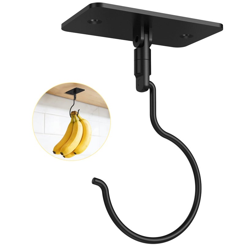 HOMEBROS Banana Hook, 360Â° Rotatable Metal Banana Hanger Under Cabinet, 2 Installation Options Adhesive and Drill, Magnetic Foldable, Black, 1 Pcs - Image 1