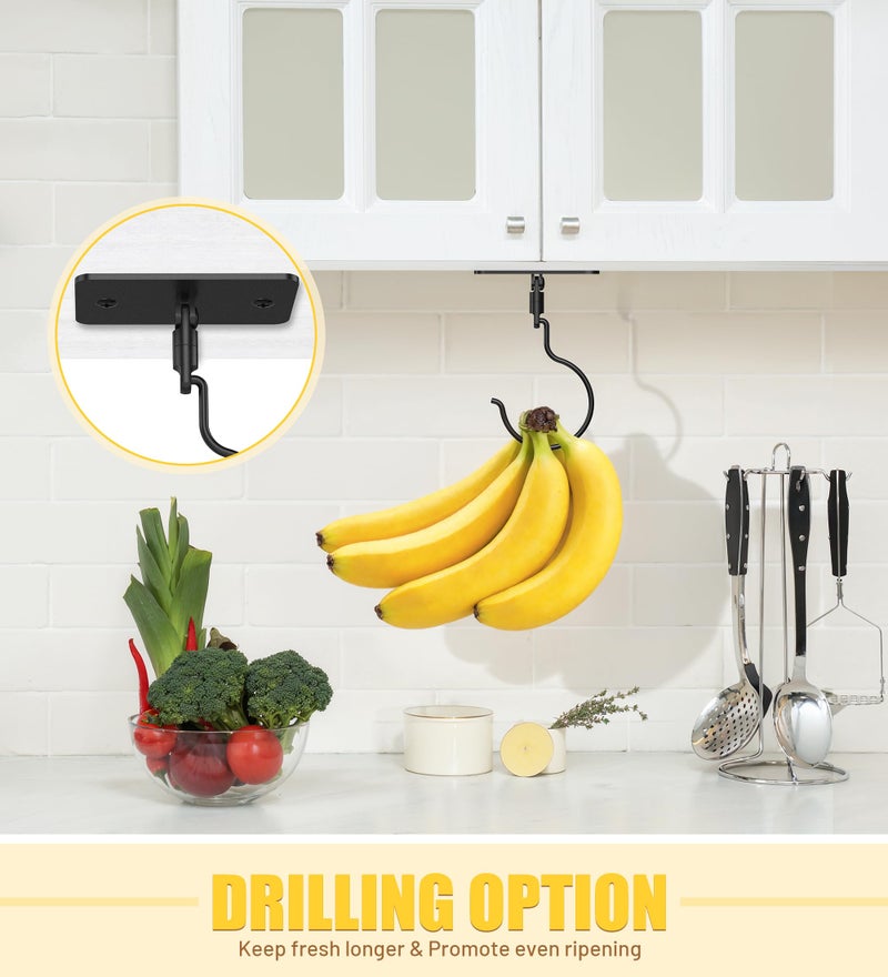 HOMEBROS Banana Hook, 360Â° Rotatable Metal Banana Hanger Under Cabinet, 2 Installation Options Adhesive and Drill, Magnetic Foldable, Black, 1 Pcs - Image 4