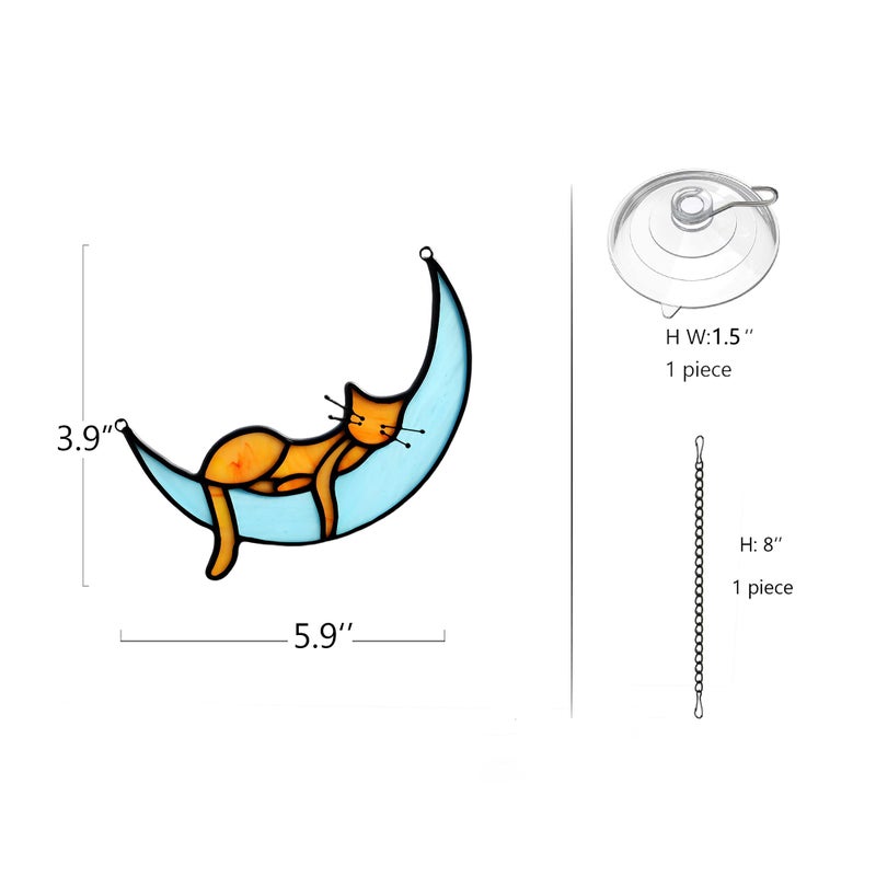 BOXCASA Orange Cat Suncatchers Handcrafted Stained Glass Window Hanging - Moon Phase Memorial Gifts for Cat Lovers,Birthday,Christmas Day, for Women,Mom - Image 2