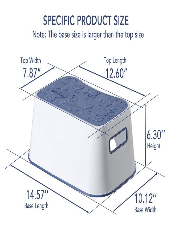 A+KCEYON Step Stool for Kids, Cute Sea Animals Design and Anti-Slip Kids Step Stool with Recessed Handles, Portable Footstool for Kitchen, Bathroom Sink and Toilet Potty Training (Blue) - Image 3