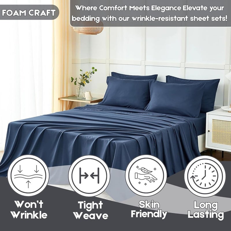FOAM CRAFT Luxury Quality 6 Piece Bed Sheet Set - Navy - Image 3