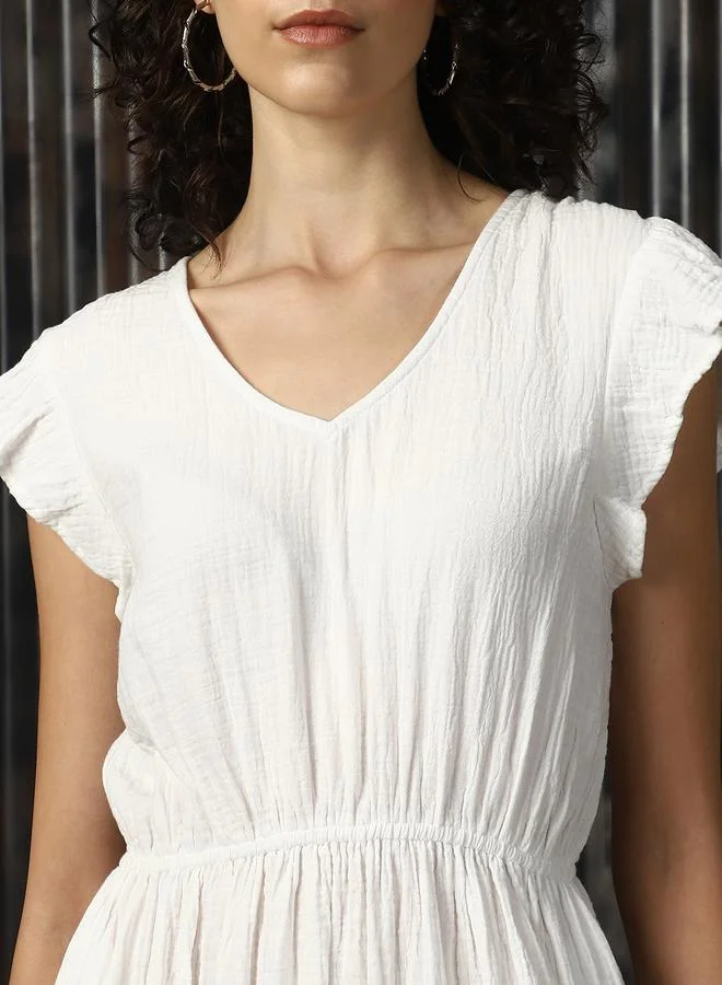 HIGH STAR White Ruffle Midi Dress