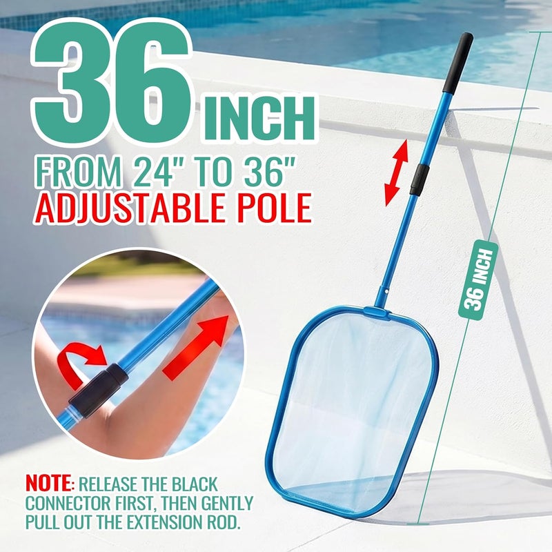 OSAMEDA 36" Hot Tub Pool Skimmer Net with Pole All-Metal Aluminum Frame & Handle for Small Above Ground Pools - Lightweight Pool Skimmer Net for Daily Leaves Bugs Removal Easy Cleaning, Metal Blue - Image 2