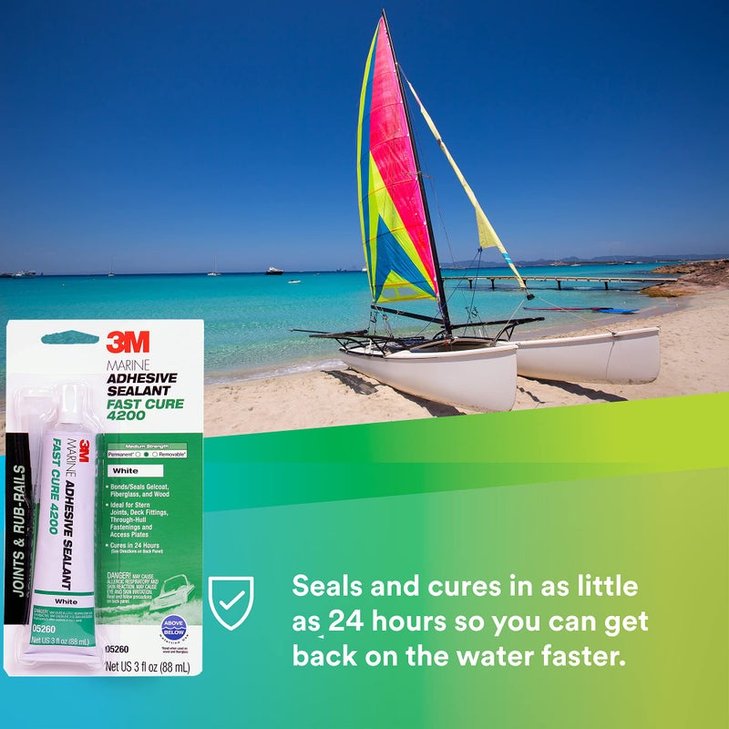 3M TALC Marine Adhesive Sealant Fast Cure 4200 (05260) â€“ Semi-Permanent Flexible Adhesive Sealant for Boats and Marine Applications â€“ White â€“ 3 Ounces - Image 3