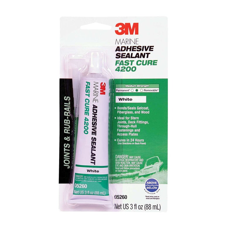3M TALC Marine Adhesive Sealant Fast Cure 4200 (05260) â€“ Semi-Permanent Flexible Adhesive Sealant for Boats and Marine Applications â€“ White â€“ 3 Ounces - Image 1