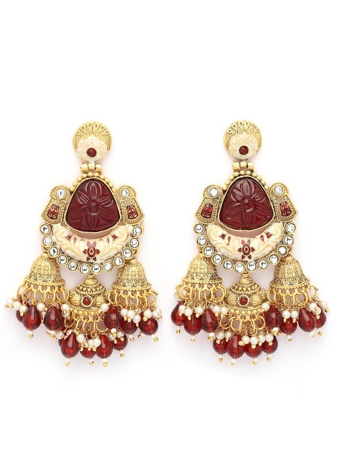 ADIVA 22K Gold-Plated Kundan & Multi-coloured Stone Studded Studded Pearl Handcrafted Classic Drop Earrings Set for women, Traditional Stylish Jhumka for Girls Party, Wedding, Festive - Image 1