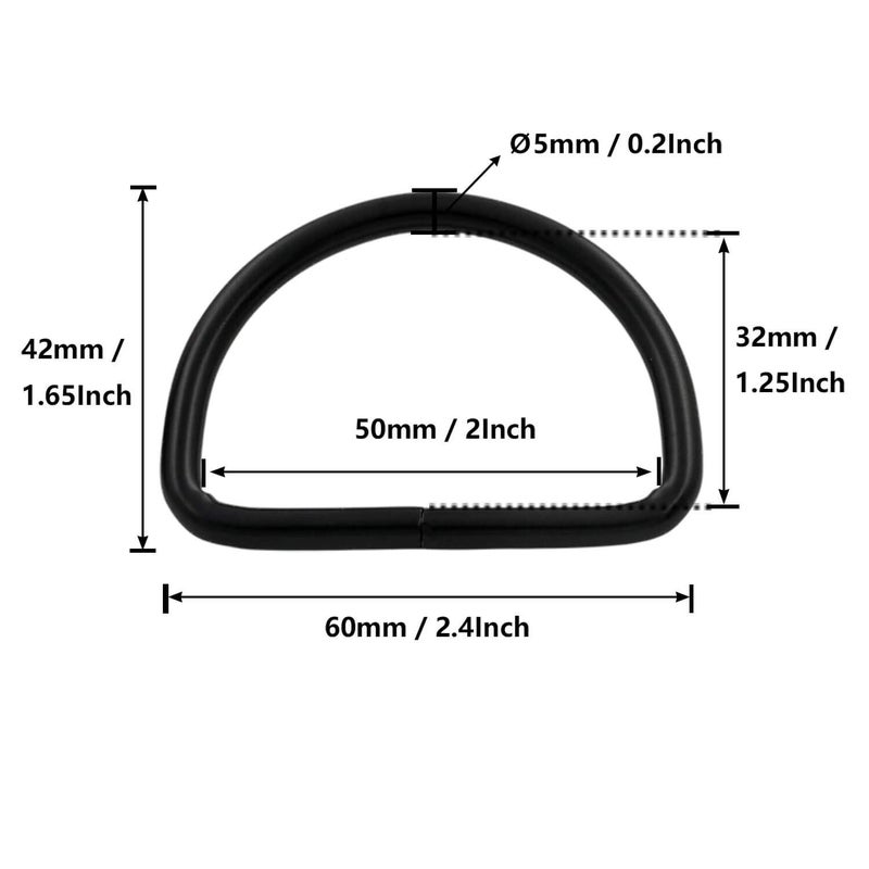 BIKICOCO Metal D-Rings Buckle, 2 Inch Non-Welded for Webbing Sewing DIY - Black - Pack of 10 - Image 2