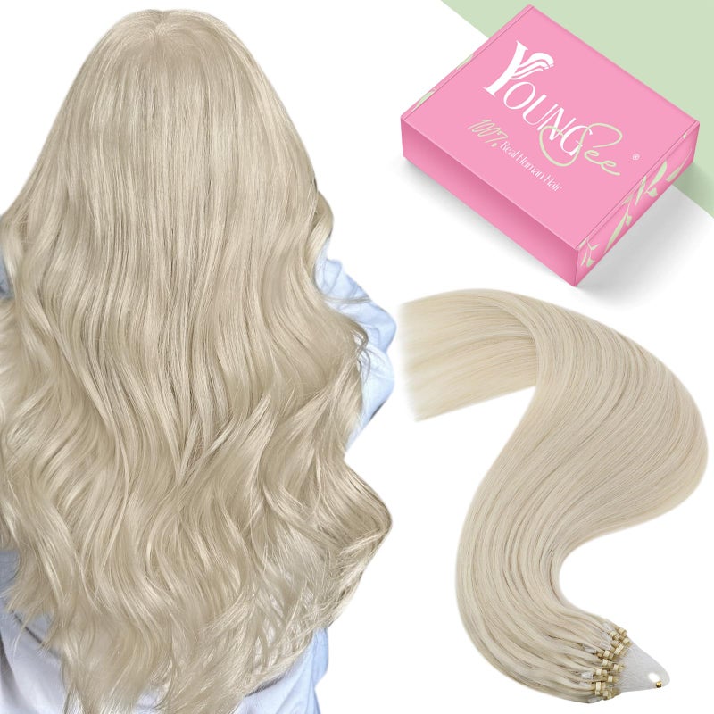 YoungSee Micro Hair Extensions Human Hair Blonde 50g Micro Loop Hair Extensions Real Human Hair Platinum Blonde 18 Inch Bead Hair Extensions Blonde for Young Adults 50s Invisible Micro Hair