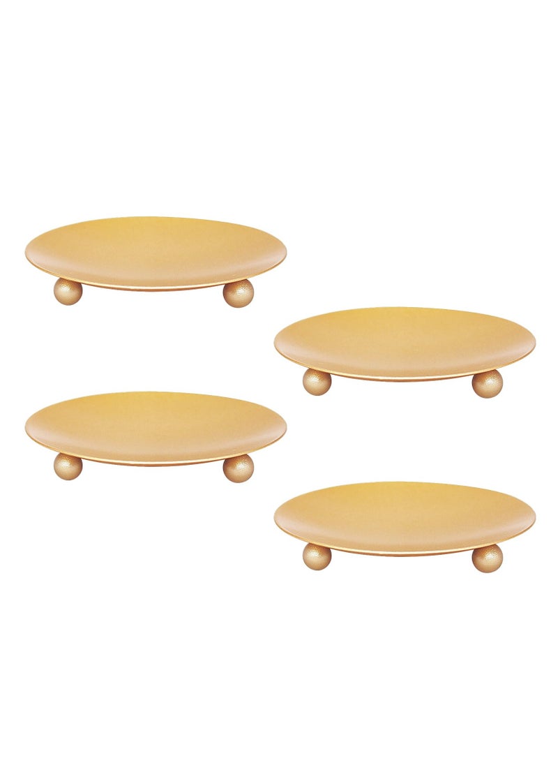 4PCS Gold Iron Plate Candle Holders，Candlelight Dinner Table Decoration Aroma Candle Tray，Pillar Candle Holder 9CM