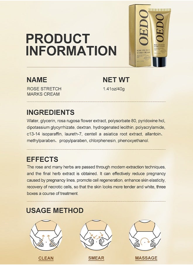Rose Stretchmarks Cream 40g,  Contains Rose Essence, Can Promote Cell Regeneration, Repair Necrotic Cells and Enhance Skin Elasticity, Designed For Mother's Stretch Marks