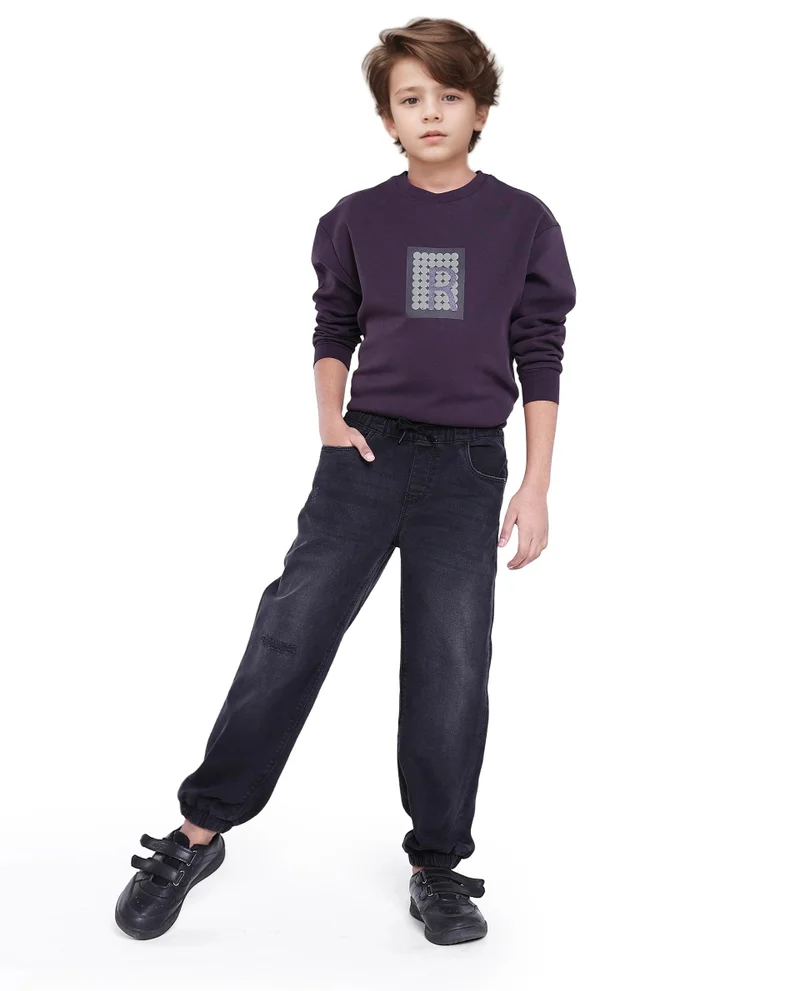 رير ونز Rare Ones Kids Yugi Black Cotton Solid Slim Fit Denim Pant