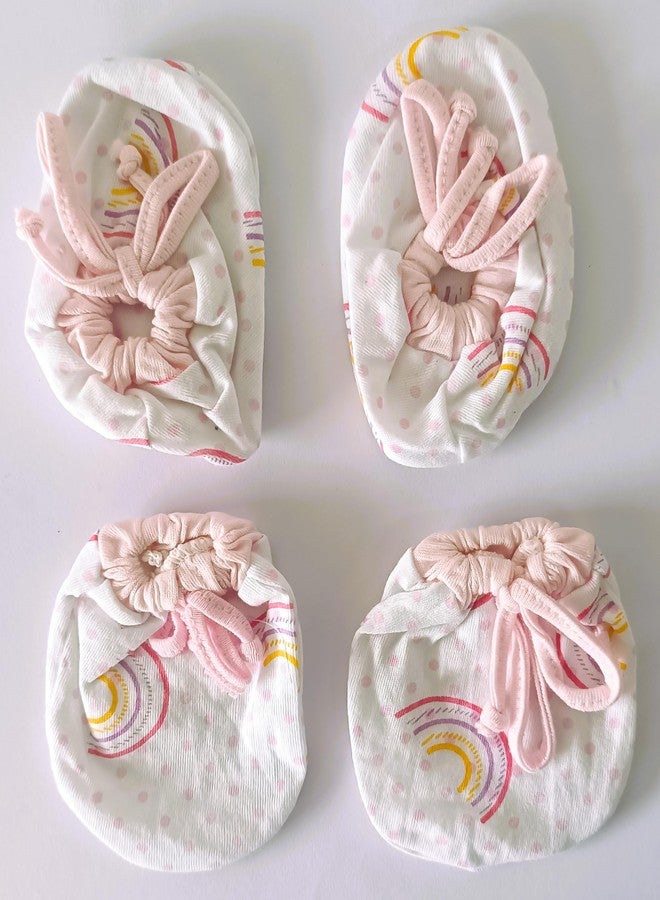 CUTEABLY New Born Baby Mittens and Booties Combo Gloves & Socks Set for 0-6 Months Infant,Multicolor(Pack of 3) - Image 3