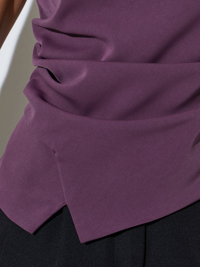 Styli Purple Asymmetric Hem Solid Blouse - Image 3