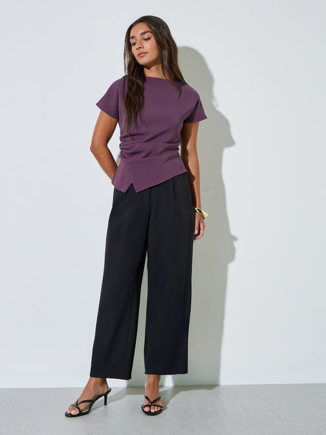 Styli Purple Asymmetric Hem Solid Blouse - Image 2