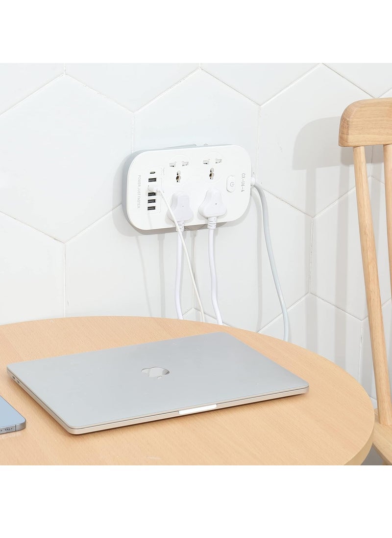 TYCOM - Arabic Power Strip Surge Protector with USB- Extension Cord Flat Plug with Widely 4 AC Outlet and 5 USB + 1 Type C Port, Small Desktop Station with 6 ft Power Cord, Compact Socket (4G5U1PD-U6) - Image 1
