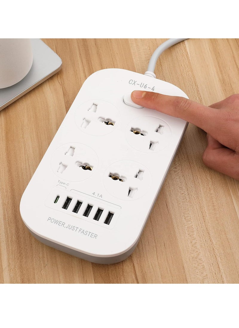 TYCOM - Arabic Power Strip Surge Protector with USB- Extension Cord Flat Plug with Widely 4 AC Outlet and 5 USB + 1 Type C Port, Small Desktop Station with 6 ft Power Cord, Compact Socket (4G5U1PD-U6) - Image 1