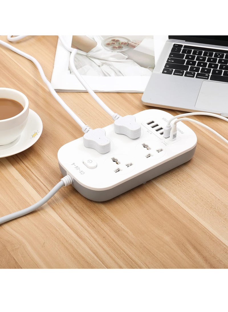 TYCOM - Arabic Power Strip Surge Protector with USB- Extension Cord Flat Plug with Widely 4 AC Outlet and 5 USB + 1 Type C Port, Small Desktop Station with 6 ft Power Cord, Compact Socket (4G5U1PD-U6) - Image 1