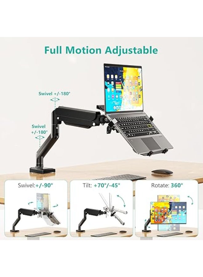 2-in-1 Laptop & Monitor Desk Mount – Adjustable Laptop Tray up to 17” – Supports Monitor up to 34” – Weight Capacity 22–26.4 lbs – Single Arm Stand – Black - Image 4