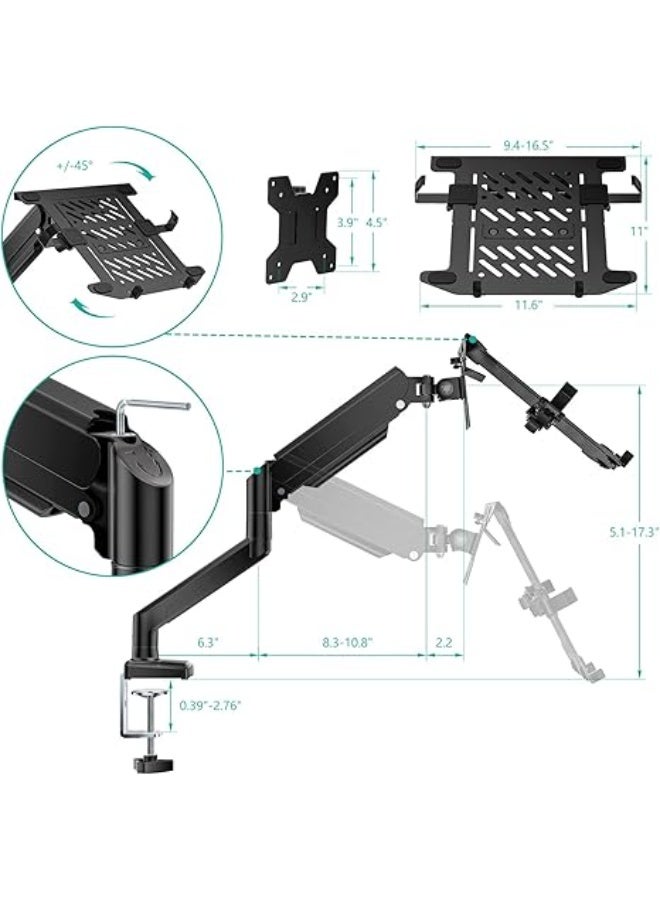 2-in-1 Laptop & Monitor Desk Mount – Adjustable Laptop Tray up to 17” – Supports Monitor up to 34” – Weight Capacity 22–26.4 lbs – Single Arm Stand – Black - Image 3