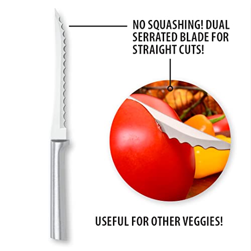 RADA Cutlery Tomato Slicer Knife (R126), 5" Stainless Steel Hollow Ground Serrated Blade, Made in USA, Silver Handle - Image 4