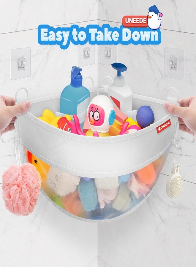 UNEEDE Corner Mounted Bath Toy Storage Holder,1.35 Gallons Bathtub Toy Storage Organizer,Mesh Shower Caddy for Bathtub Toy Organizer and Storage,Quick Dry Bath Toy Organizer,Bath Toy Holder - Image 4