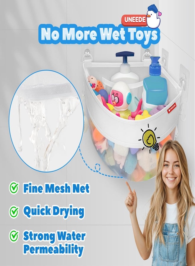 UNEEDE Corner Mounted Bath Toy Storage Holder,1.35 Gallons Bathtub Toy Storage Organizer,Mesh Shower Caddy for Bathtub Toy Organizer and Storage,Quick Dry Bath Toy Organizer,Bath Toy Holder - Image 5