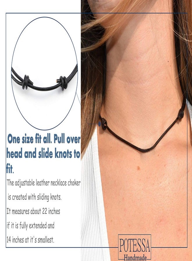 POTESSA Black Leather Choker Necklace Double Knot Adjustable Cowrie Natural Shell Necklace for Women Men, Leather, N / A - Image 4
