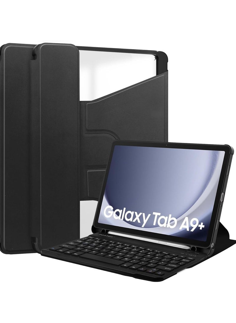حافظة تابلت متوافقة مع سامسونج جالكسي تاب A9+/A9 بلس (SM-X210/SM-216/SM-X218) حافظة بحجم 11 بوصة مع حافظة لوحة مفاتيح وقاعدة عرض متعددة الزوايا (أسود) - Image 1