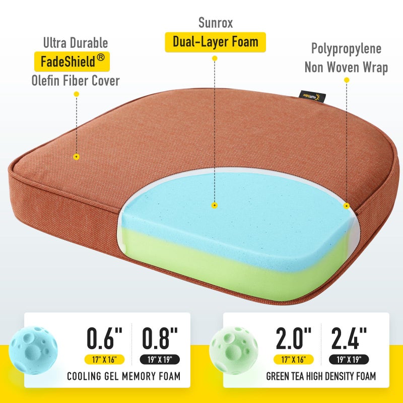 SUNROX Gel Memory Foam Chair Cushions, FadeShield Water-, Stain-Resistant Durable Reversible Seat Cushion Pads with Ties for Indoor/Outdoor Kitchen Dining Office 17"x16" Set of 4, Terracotta - Image 2