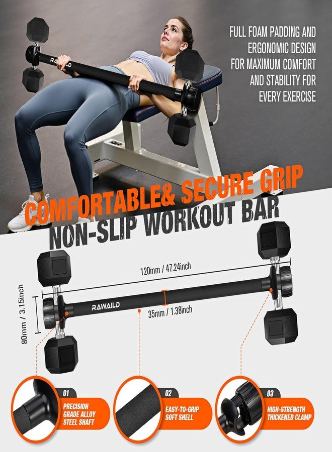Rawaild Dumbbell to Barbell Converter Bar - Adjustable Weight Bar for Home Gym, Converts Dumbbells to Barbell Set, 300lbs Capacity, Anti-Slip Foam Grip, Compatible with Standard Dumbbells - Image 5