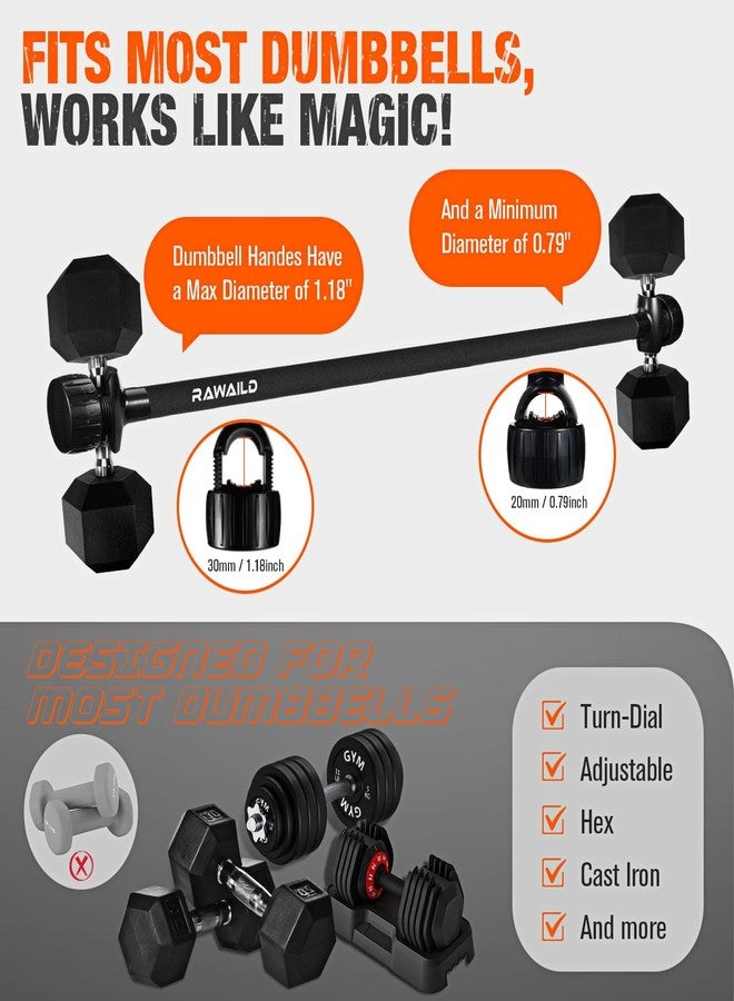 Rawaild Dumbbell to Barbell Converter Bar - Adjustable Weight Bar for Home Gym, Converts Dumbbells to Barbell Set, 300lbs Capacity, Anti-Slip Foam Grip, Compatible with Standard Dumbbells - Image 2