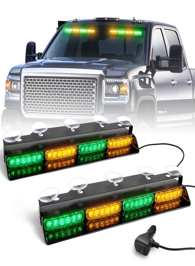 HLAUTO 6Z4J Emergency Dash Strobe Lights: 2x16.8 inch Green Amber Safety Lights, 48 LED Flashing Warning Hazard Interior Windshield Visor Traffic Light Bar for Trucks, Construction Vehicles - Image 1