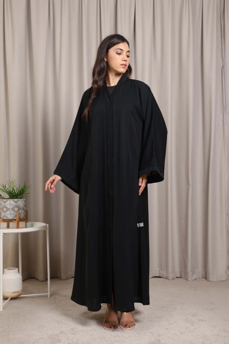 Nikias Elegant Nida Abaya with Beaded Lace Front and Sleeves by Nikias