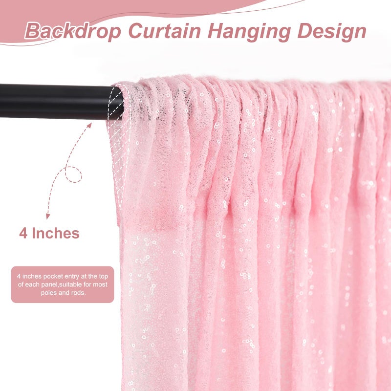 SoarDream Pink Sequin Backdrop Curtains-4 Panels 2FTx8FT Pink Backdrop for Valentines Day, Glitter Party Decorations Background Drapes for Wedding Birthday Anniversary Graduation Photo Booth Decor - Image 5