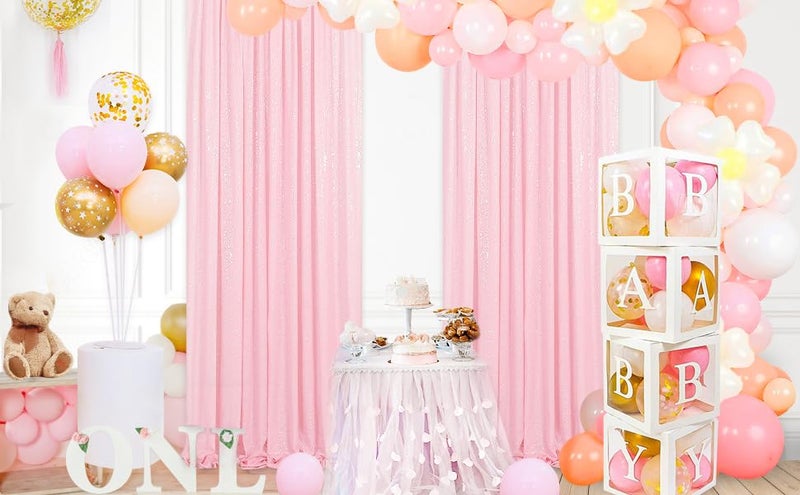 SoarDream Pink Sequin Backdrop Curtains-4 Panels 2FTx8FT Pink Backdrop for Valentines Day, Glitter Party Decorations Background Drapes for Wedding Birthday Anniversary Graduation Photo Booth Decor - Image 4