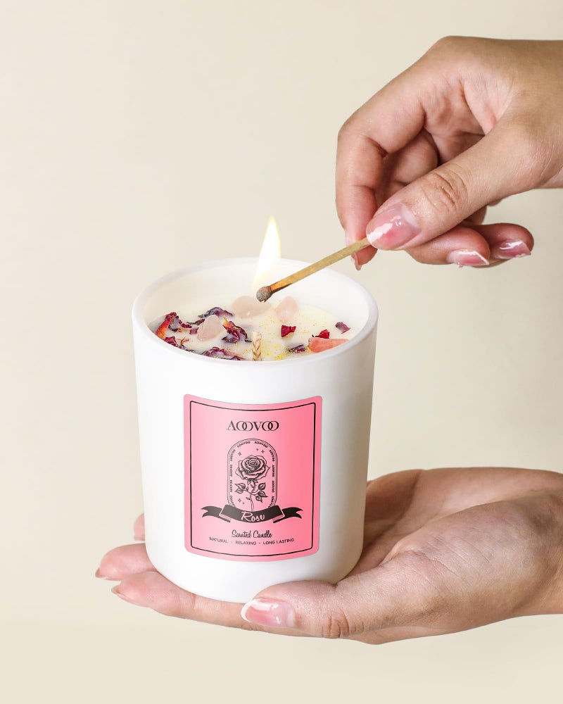 AOOVOO Rose Scented Candles for Women - Aromatherapy Candle with Crystals Inside, 10oz Soy Candles for Home Scented, Birthday Gifts Mothers Day Candle for Mom Women - Image 5