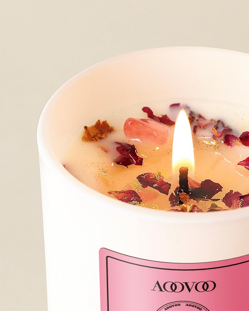 AOOVOO Rose Scented Candles for Women - Aromatherapy Candle with Crystals Inside, 10oz Soy Candles for Home Scented, Birthday Gifts Mothers Day Candle for Mom Women - Image 3