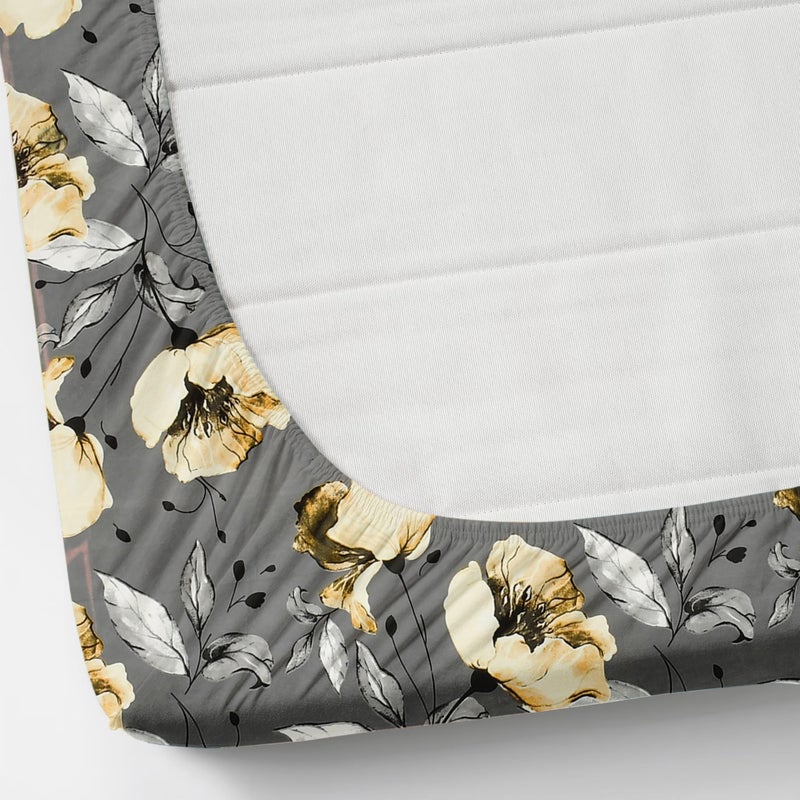 TIB Waterproof Elastic Fitted King Size Bedsheet, 72x78x8 Inch, Elastic bedsheets for King Size Bed with 2 Waterproof Pillow Covers, 18x28 Inch, (Gray Flower) - Image 4