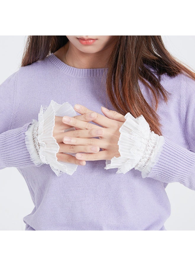 Women Gilrs Lace Floral Layered Cuff Stretch Bracelet False Sleeves Wrist Cuffs  - Image 3