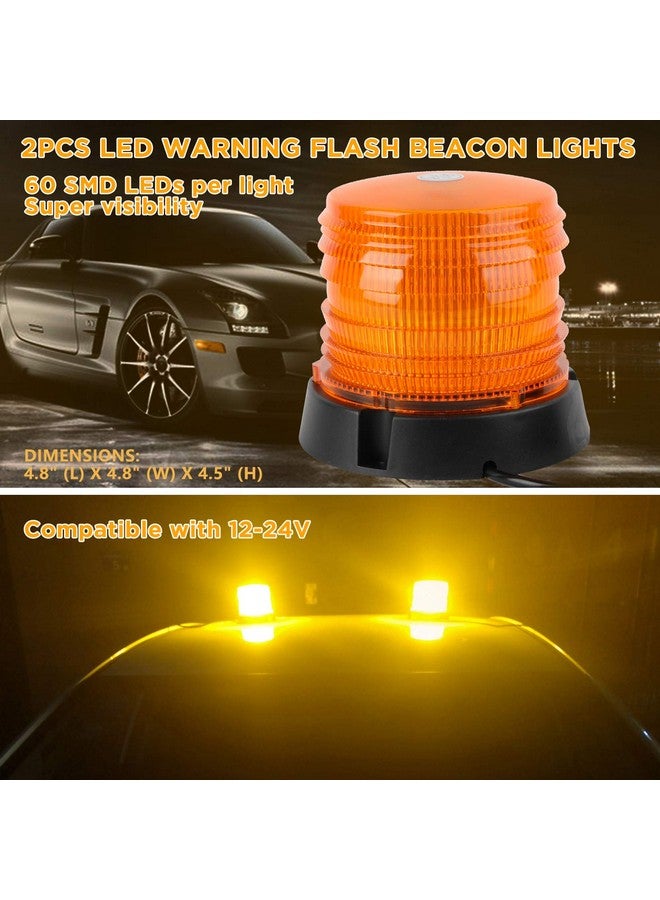 ASPL 2 قطعة من مصابيح التحذير LED، 60 مصباح تحذير كهرماني اللون مع سلك مستقيم بطول 16 قدمًا ومغناطيسي للمركبات والشاحنات والجرار وعربات الجولف والسيارات والحافلات، 12 فولت - 24 فولت - Image 1