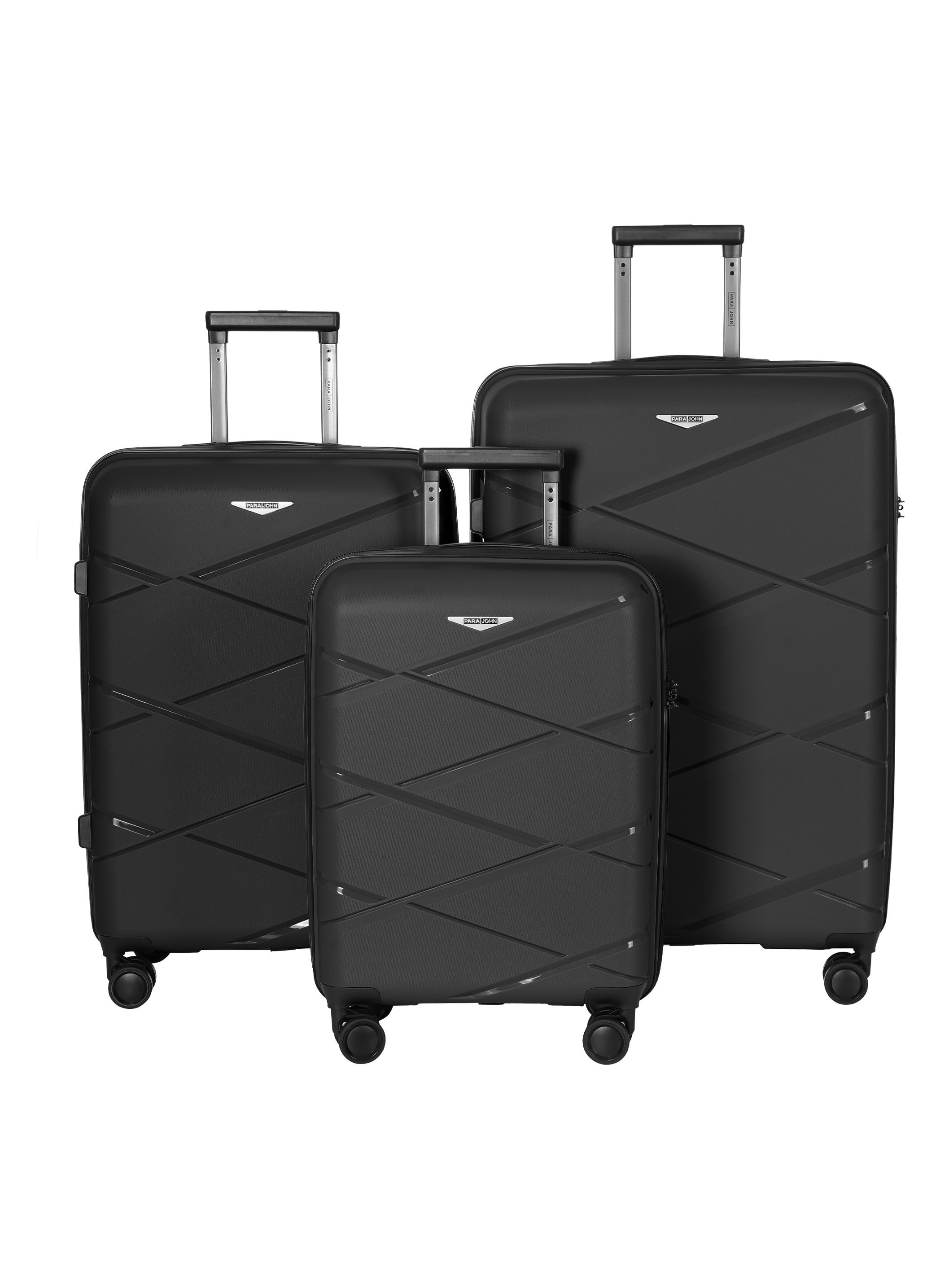 PARAJOHN Travel with Ease and Confidence - Light Weight Stylish & Durable PP Trolley Luggage Set with TSA Lock- Black 