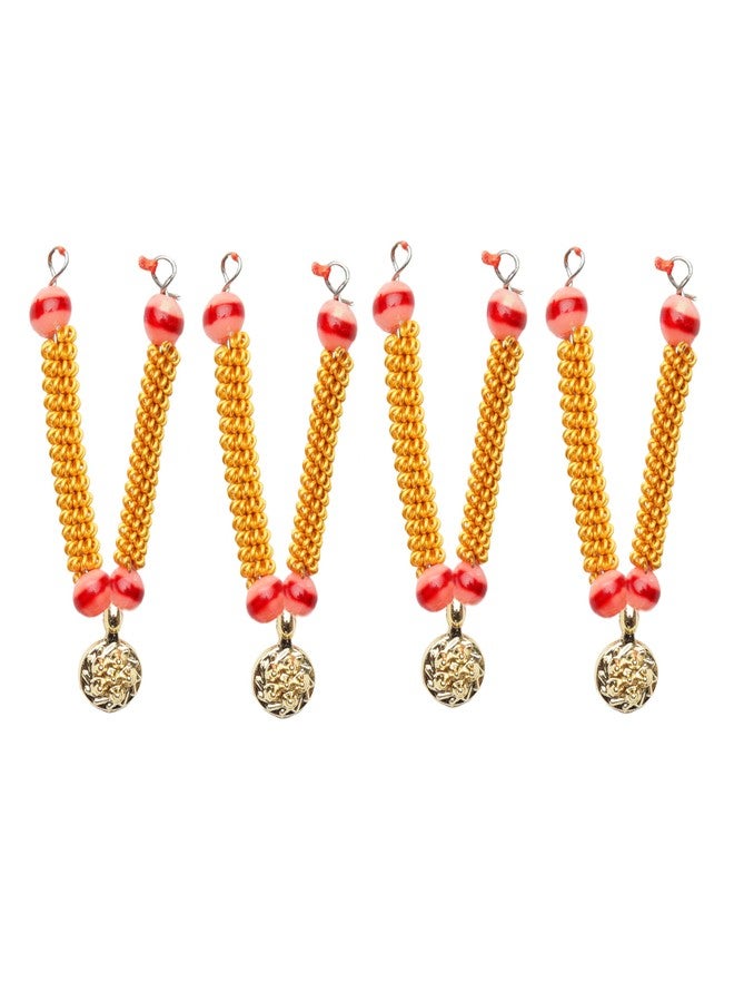 Aditri Creation Single Stone Mala Set Of 4 for Laddu Gopal/Devi Maa/Radha Krishna/Indian Traditional God Goddess Sringar jewellary Set for All God Idol Statue for Holi Festival Decoration(Size:-2'')(Golden,Orange) - Image 1