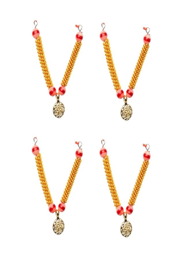 Aditri Creation Single Stone Mala Set Of 4 for Laddu Gopal/Devi Maa/Radha Krishna/Indian Traditional God Goddess Sringar jewellary Set for All God Idol Statue for Holi Festival Decoration(Size:-2'')(Golden,Orange) - Image 2
