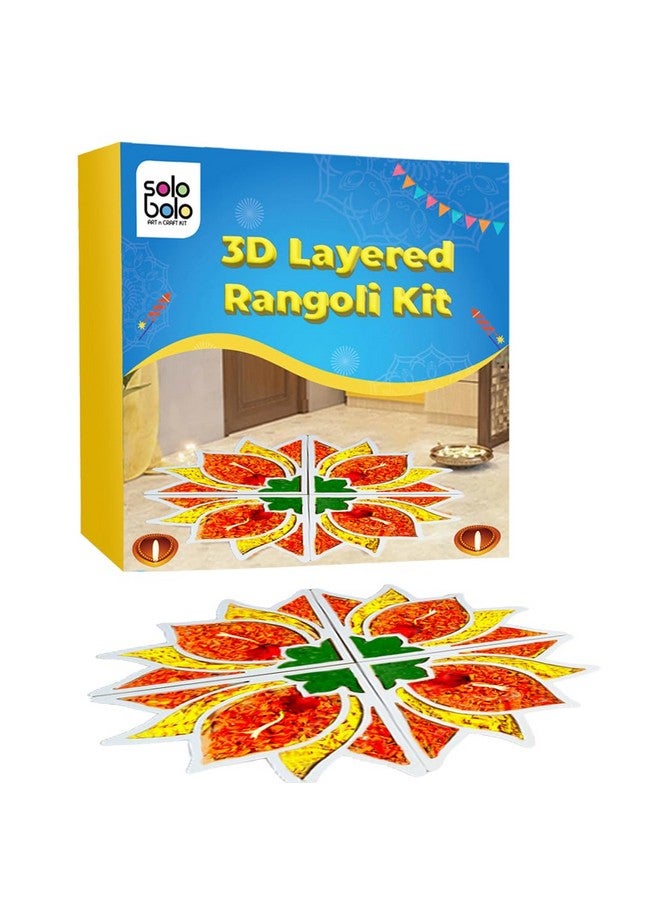 SOLOBOLO DIY Rangoli Mats for Pooja Decoration, 4 Pieces MDF 18 Inches Lotus Flower Rangoli Stencils for Door Entrance Big Size with Pouring Cup for 6 Diwali Rangoli Powder Colors for Home Decor - Image 1