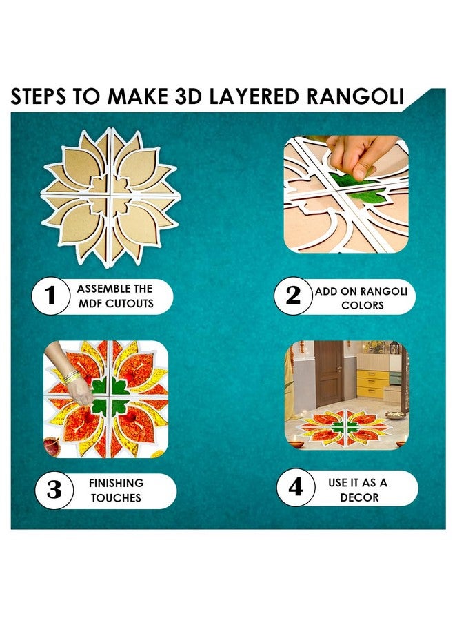 SOLOBOLO DIY Rangoli Mats for Pooja Decoration, 4 Pieces MDF 18 Inches Lotus Flower Rangoli Stencils for Door Entrance Big Size with Pouring Cup for 6 Diwali Rangoli Powder Colors for Home Decor - Image 4