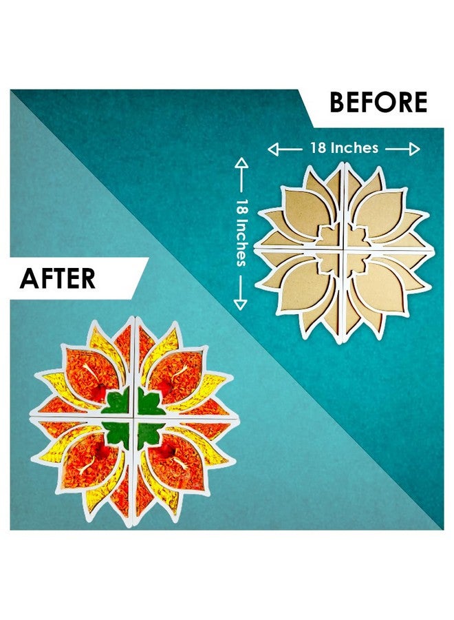 SOLOBOLO DIY Rangoli Mats for Pooja Decoration, 4 Pieces MDF 18 Inches Lotus Flower Rangoli Stencils for Door Entrance Big Size with Pouring Cup for 6 Diwali Rangoli Powder Colors for Home Decor - Image 3