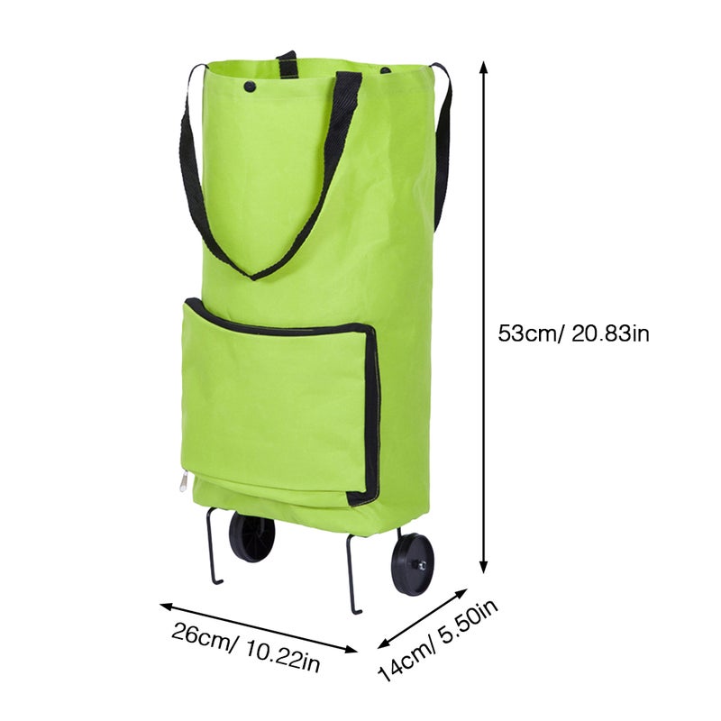 Foldable Reusable Grocery Bags Household Pack Shopping Bag Small Cart Luggage Trolley with Wheels (Green) - Image 2