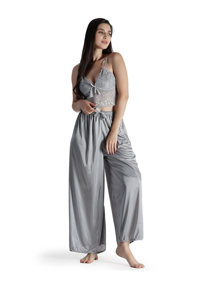 Accessorize Kingdom Women's Satin  Silky Summer Loungewear Night suit  - Image 2