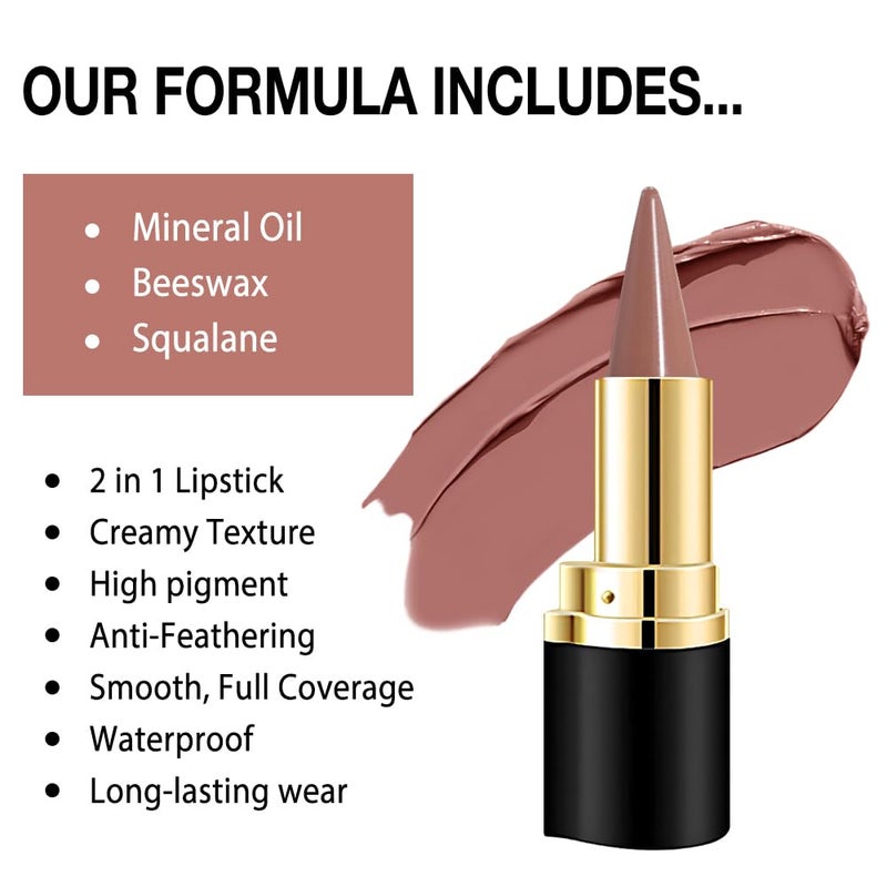 evpct Nuetral Nude Gradient Matte Lipstick Lip Liner Crayon Combo Pencil Set for Older Women Long Lasting Waterproof, Matte Brown Nude Cream Lip Liner and Lipstick Combo Makeup, Flawless Ombre Effect - Image 4