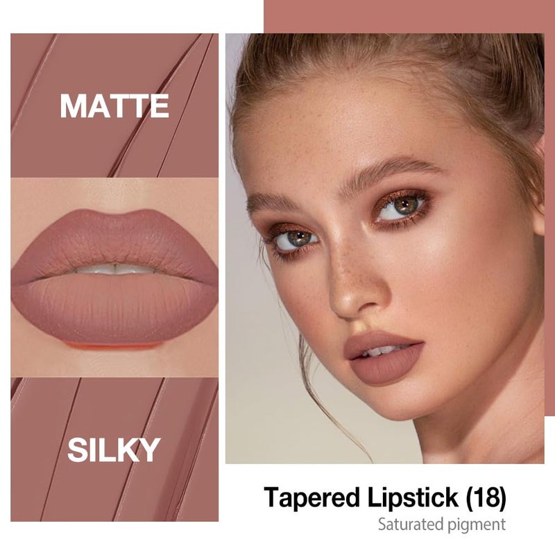 evpct Nuetral Nude Gradient Matte Lipstick Lip Liner Crayon Combo Pencil Set for Older Women Long Lasting Waterproof, Matte Brown Nude Cream Lip Liner and Lipstick Combo Makeup, Flawless Ombre Effect - Image 2